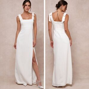 Lulus Your Sweetie White Tie-Strap Column Maxi Dress Size small Bridal Wedding
